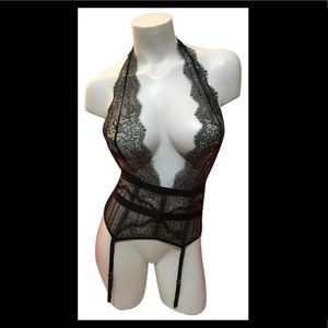 Victoria’s Secret Black Chantilly halter corset